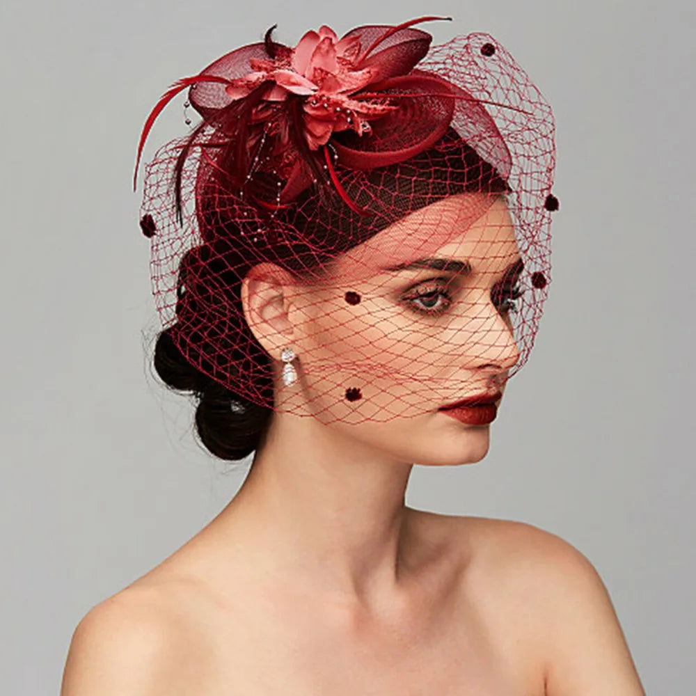 Bride Headwear hat Veil Wedding Hair Accessories Flowers Feather Mesh Veil Face Cover Multi Colors Korea Japan Black White