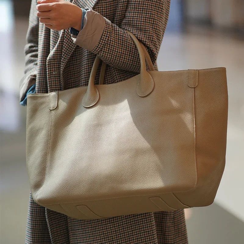 Free Custom Name Tote Bag Women High Quality Soft Comfortable Genuine Leather Minimalist Casual Large Capacity 41cm Big Handbag