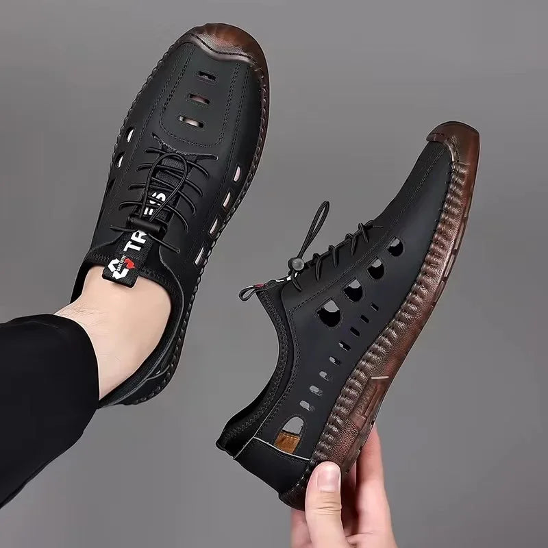 2025 Summer New Arrival Men's Soft Leather Sandals Breathable Non-slip Cow Tendon Sole Casual Leather Shoes Outdoor Beach Shoes