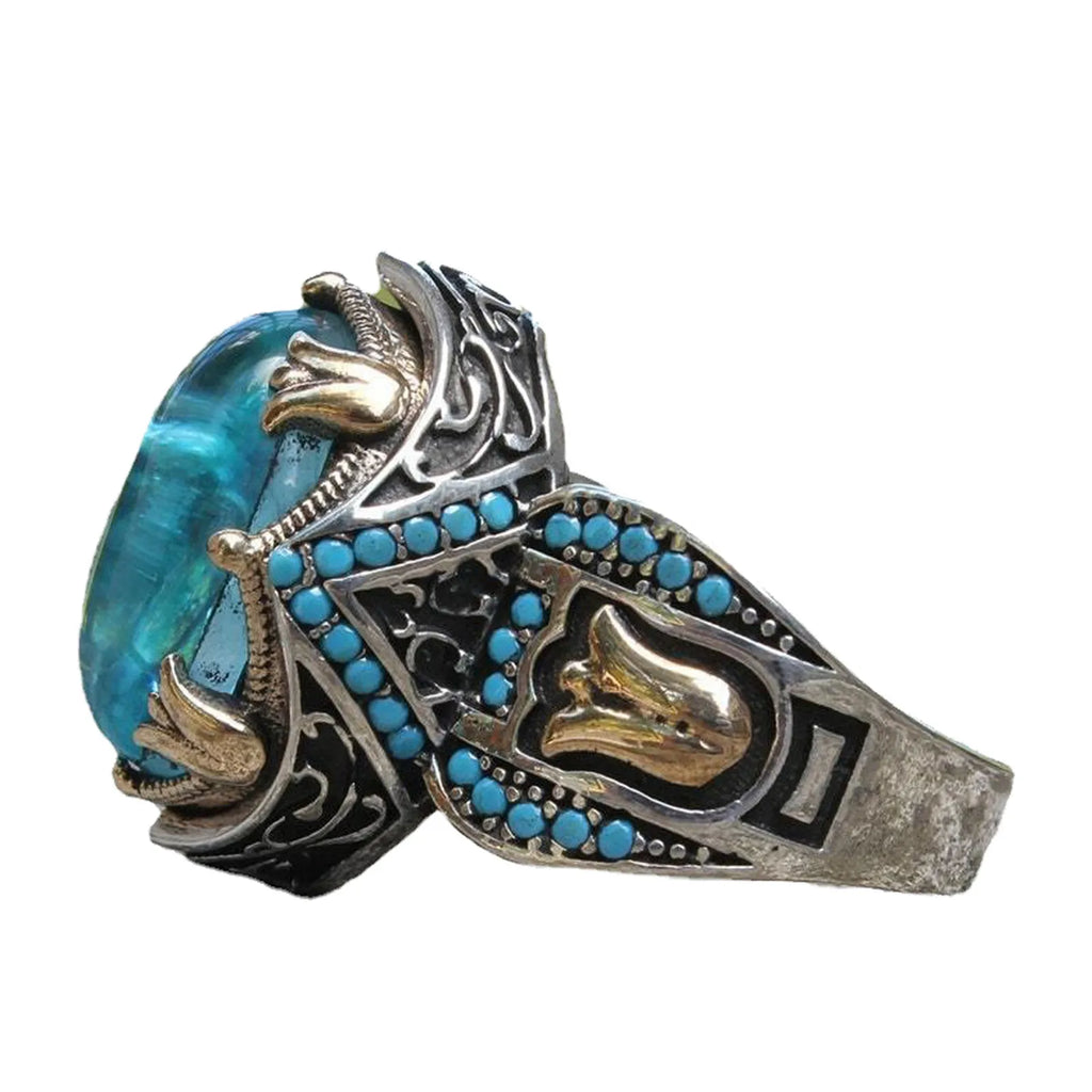 Punk Rings For Women Blue Gemstone Ring For Women Elegant Luxury Vintage Engraved Natural Gemstone Rings бижутерия люкс качества