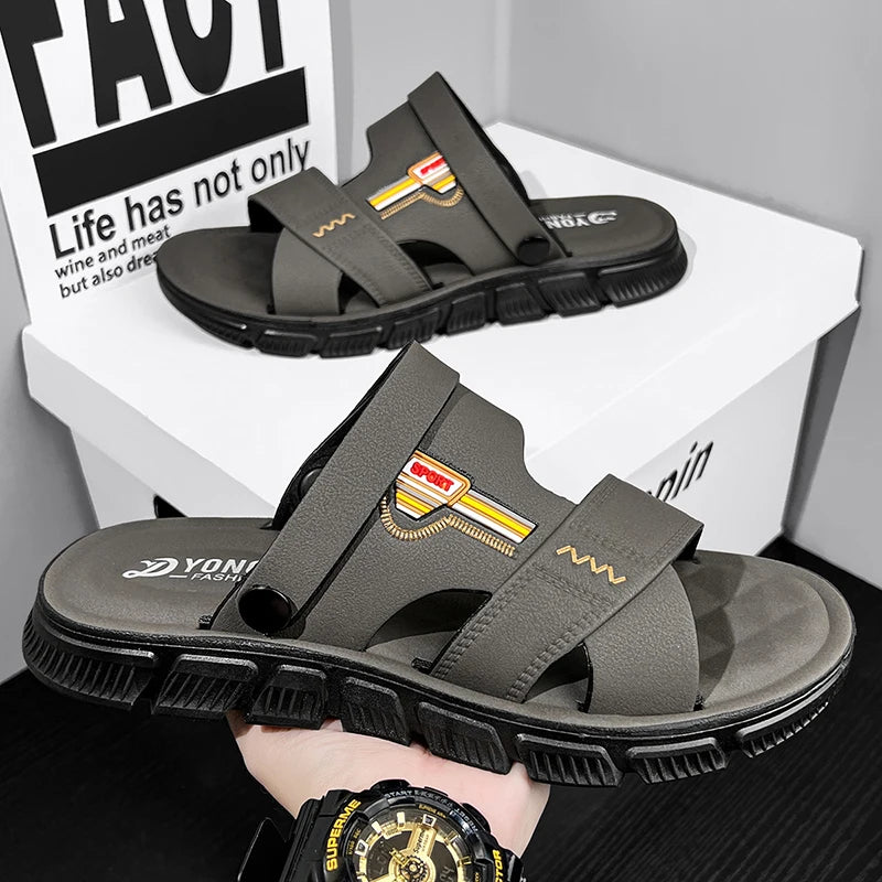 2025 Summer Home Two Wear Slippers Beach Shoes Outdoor Flip-flops Imitation Leather Sandals