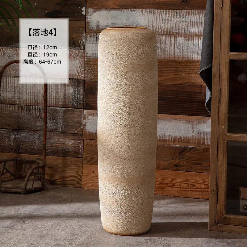 Floor Vase Jingdezhen Ceramic Large Vase Retro Nostalgic Handcrafted Rough Pottery Jar Living Room Vase Decoration