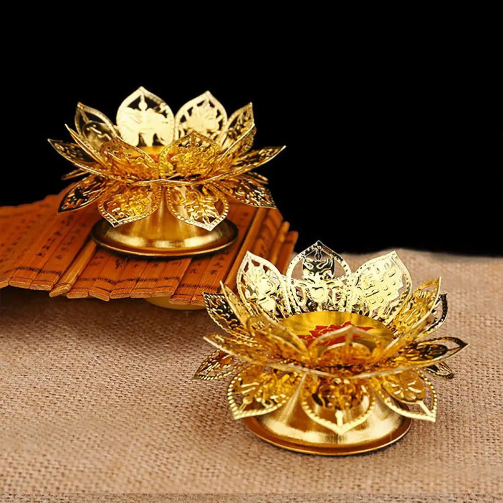 Buddhism Gold Lotus Ghee Lamp Holder Incense Burner Butter Lamp Crafts Tea Light Holder Tibetan Copper Oil Lamp Altar Supplies