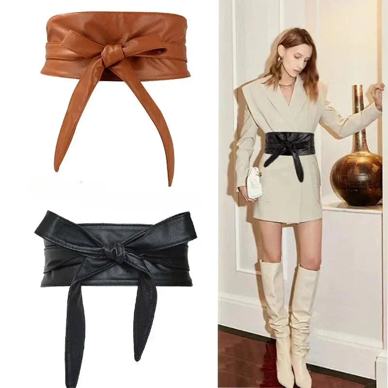 Women's Girdles Fashionable Solid Color PU Wide Belt Beautiful and Useful Tight Girdles Apparel Accessories