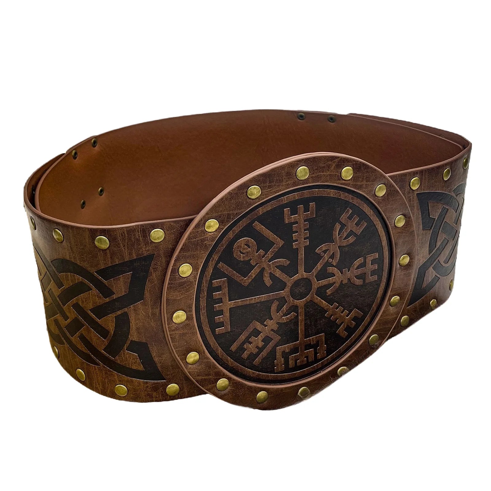 Viking style Wide embossed PU leather belt with Medieval Nordic Renaissance Knight Armor Waist Belt Accessory Halloween Party