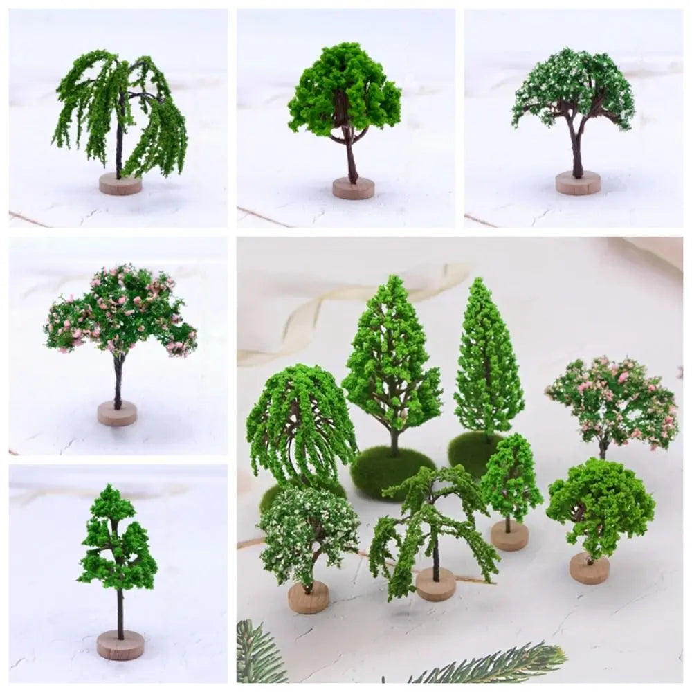 Plastic Model Trees Artificial Moss Rocks/Wooden Base Natural Green Dollhouse Mini Tree Simulation Bonsai Figurine