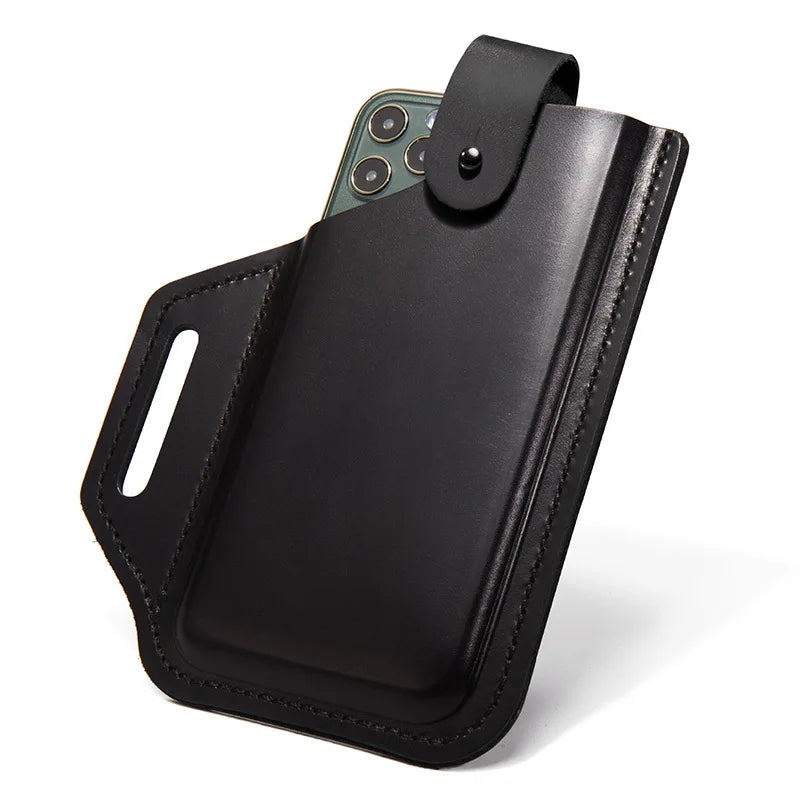 Leather Belt Phone Pouch, Leather Cell Phone Holster, Universal Leather Phone Case with Belt Loops, for Men and Women Large Coff