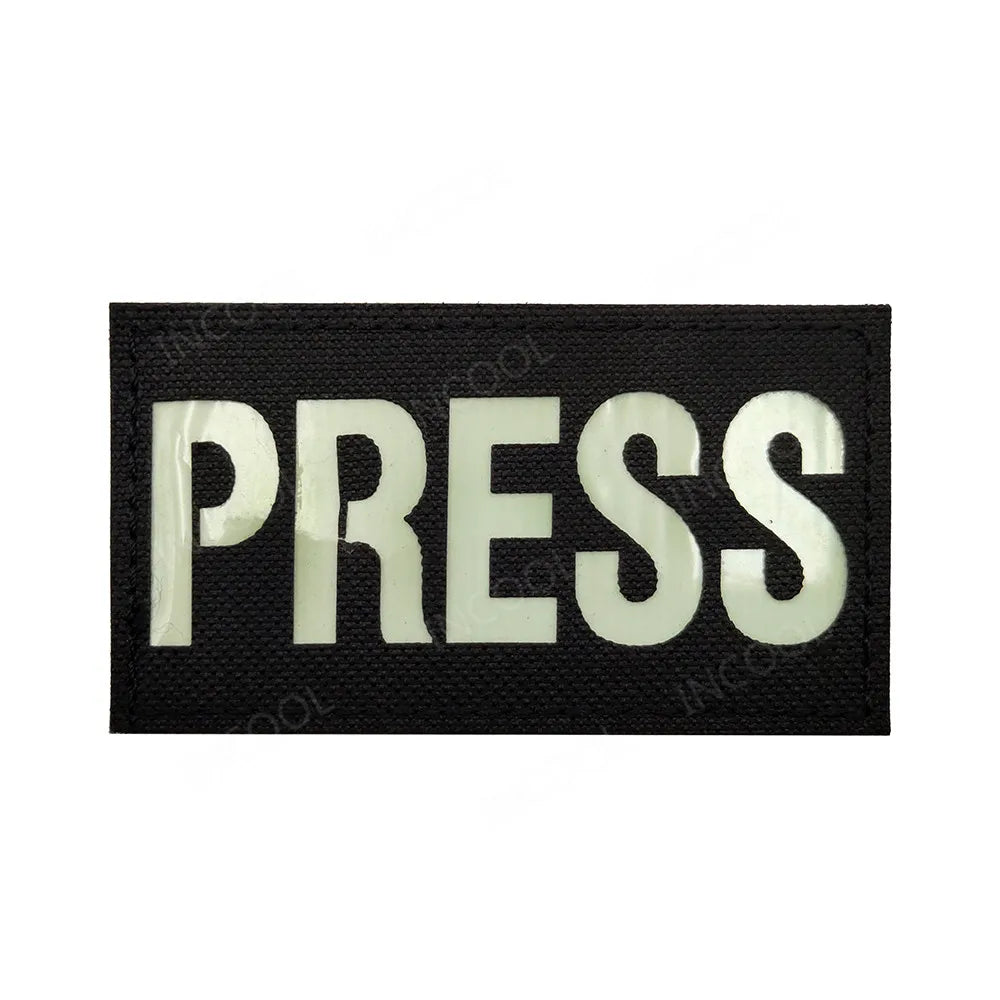 PRESS MEDIA INSTRUCTOR Doctor Nurse First Aid Staff IR Infrared Reflective Glow In Dark Patches Appliqued Embroidered Badges