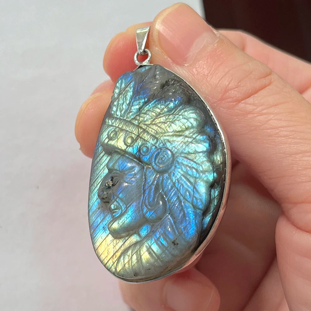 Gem Pendant Natural Stone Irregular Shape Bead Purple Blue Labradorite Necklace Pendant for Women Men Jewelry Gift 1Pcs