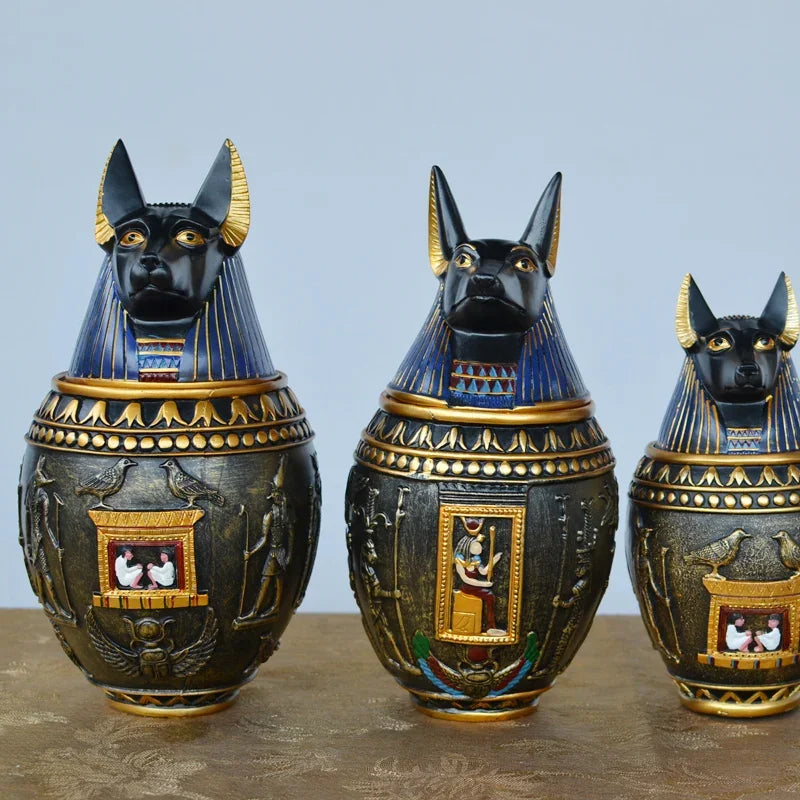 Memorial Funeral Supplies Egyptian Pet Urn Canopic Cat Dog Cremation Urn for Ashes Pet Coffin Box Home Decoration Figurines
