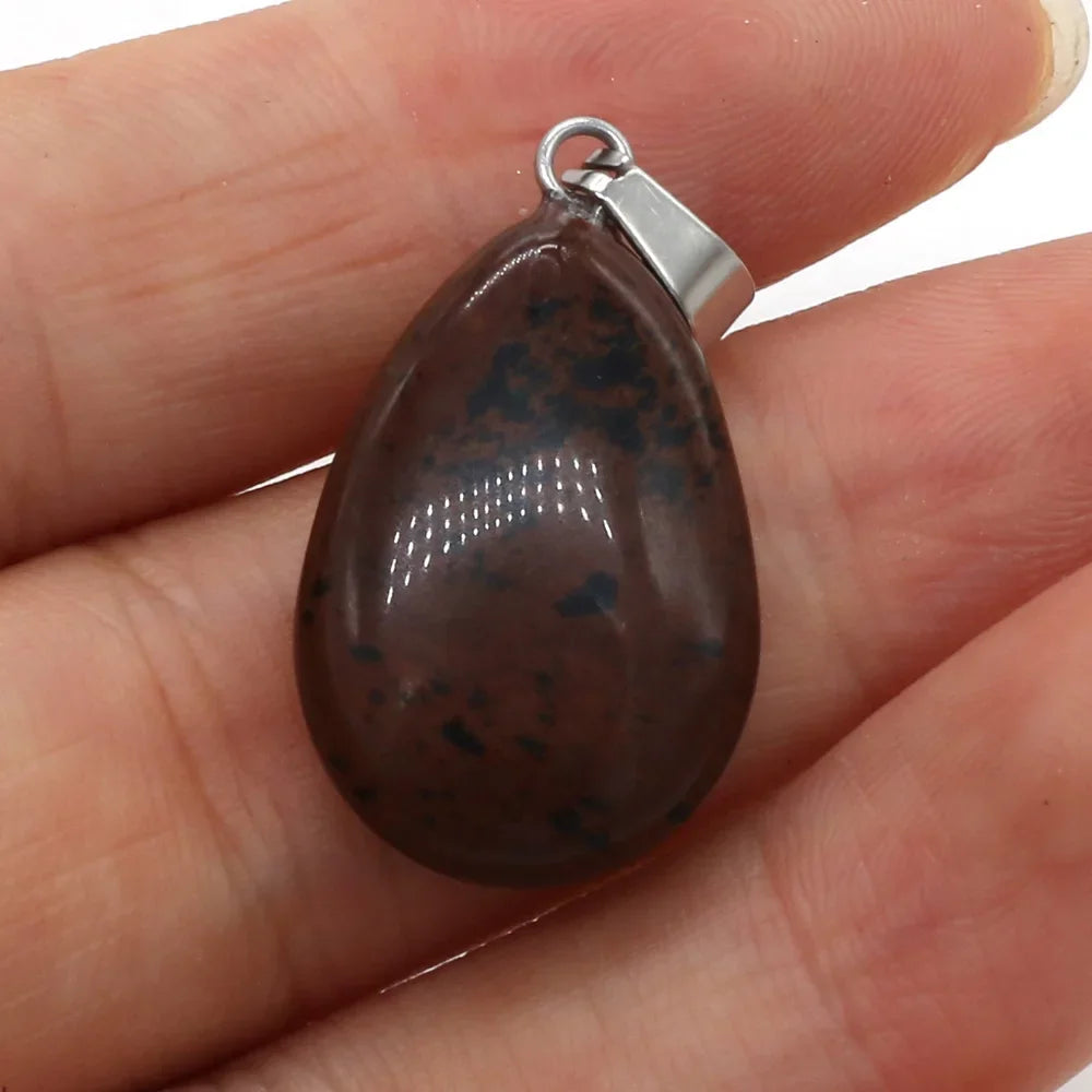 Natural Drop Shape Stone Pendant Crystal Rose Quartz Agate Yellow Jade Opal Malachite Charms for Jewelry Making DIY Accessories