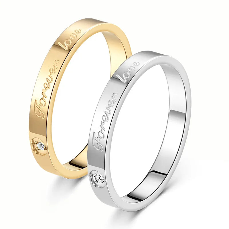 Forever Love Wedding Ring for Women Girls,Waterproof Stainless Steel Bend Ring,Simple Engagement Jewelry Gifts