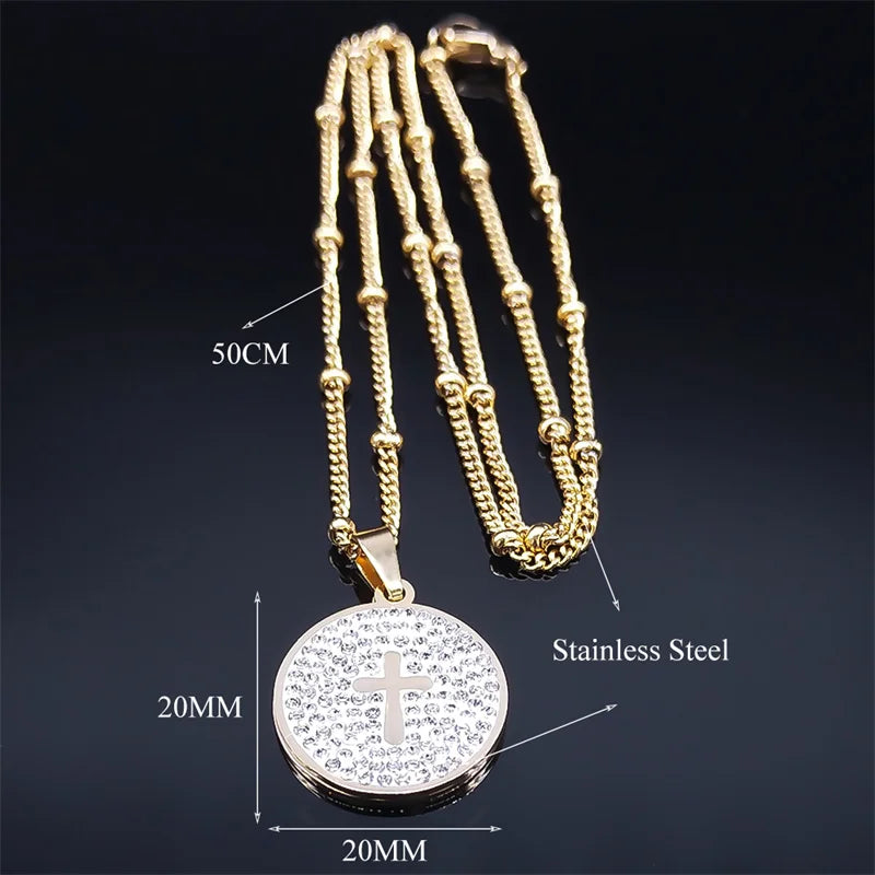Simple Cross Pendant Necklace Stainless Steel Crystal Jesus Christ Necklaces Religious Jewelry corrente feminina N8249S02