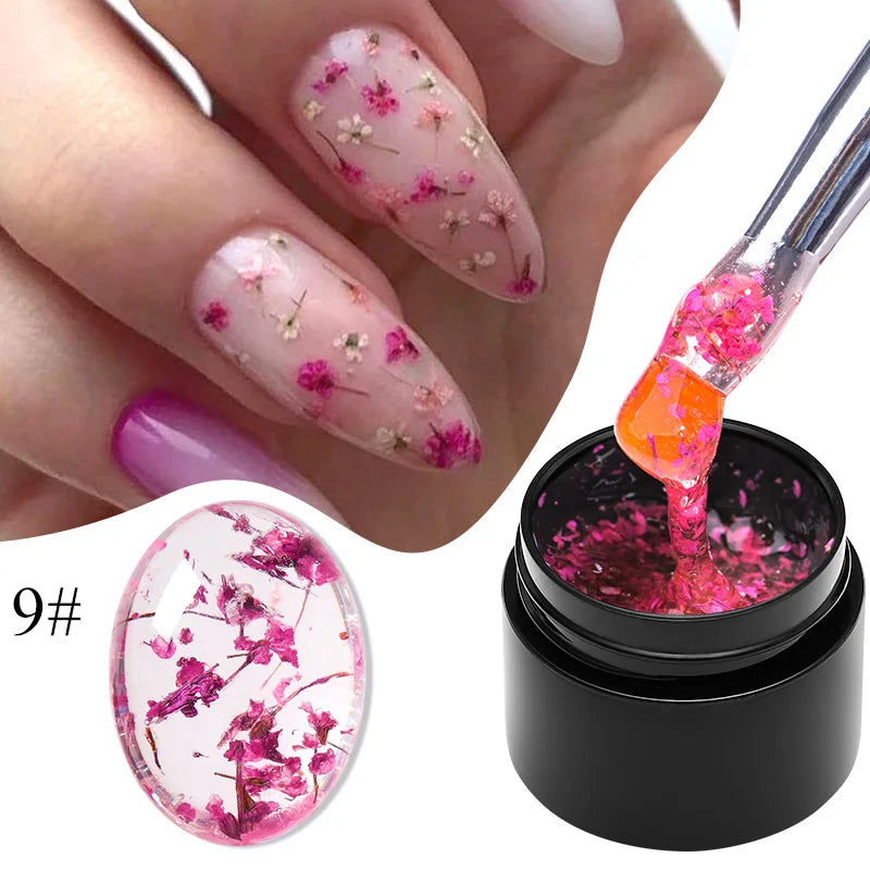 MEET ACROSS 5ML Blue Dried Flower Gel Nail Polish Natural Flower Fairy Nail Art Soak Off UV LED Painting Gel Varnish For Nails