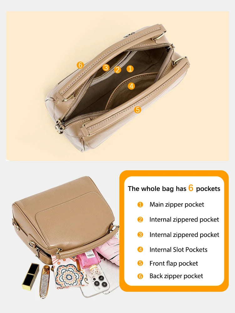 Zency Genuine Leather Women's Handbag Casual Work Tote Bag Luxury Brand Boston Crossbody Satchel For Fashion Girls Sac 2025