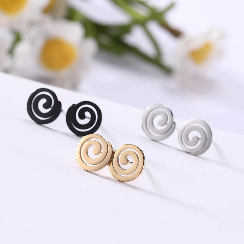 Skyrim Stainless Steel Spiral Swirl Stud Earring for Women Girls Minimalist Geometric Ear Studs 2025 Trendy Jewelry Wholesale