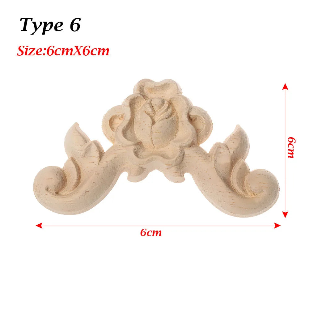Floral Carved Corner Appliques Woodcarving Rose Natural Wooden Crafts Unpainted Door Adornment Furniture Ornament Home Decor