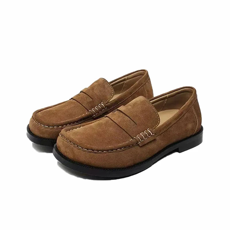 Spring new bean shoes for men brown cow suede soft soled loafers work commuting casual business leather shoes British style