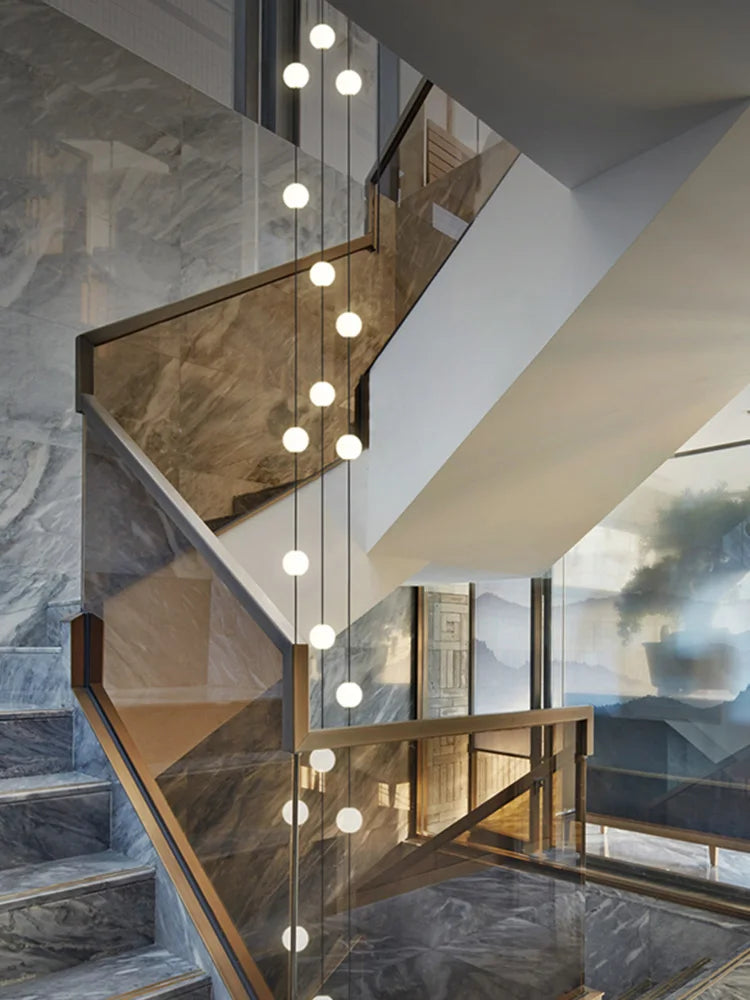 Narrow staircase chandelier Simple modern duplex Villa Apartment loft rotating stairwell minimalist hollow long chandelier