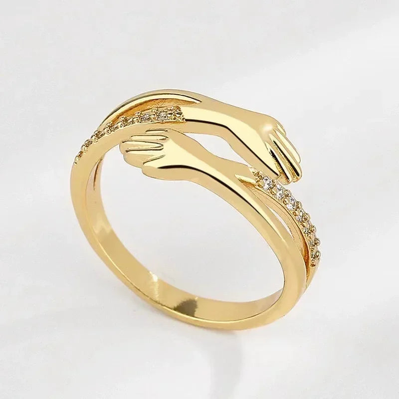 Adjustable Ring Novelty Love Hug Charms Open Band Minimalist for Men Women 925 Sterling Silver Couple Lover Dating Jewelry