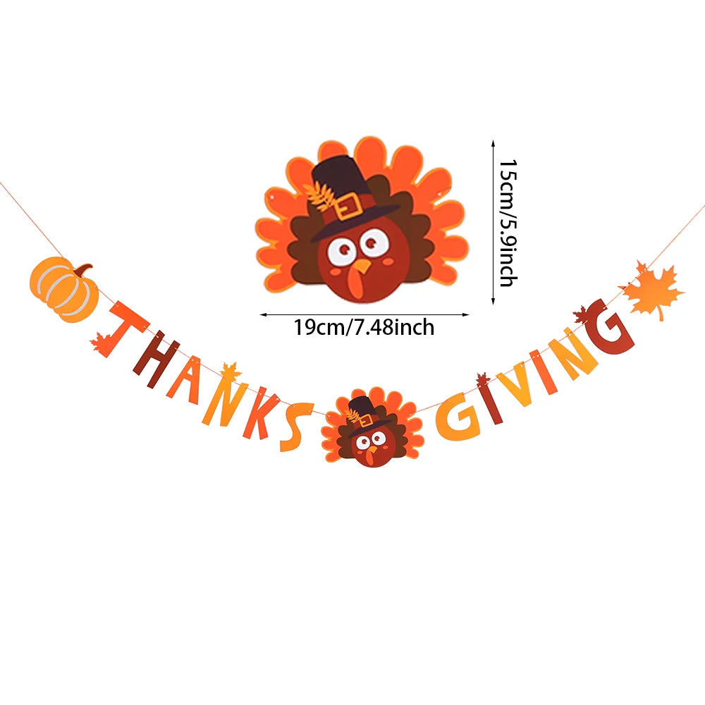 Hello Autumn Thanksgiving Decoration Happy Fall Banner Maple Leaf Cake Toppers Pumpkin Honeycomb Wall Fireplace Hanging Ornament
