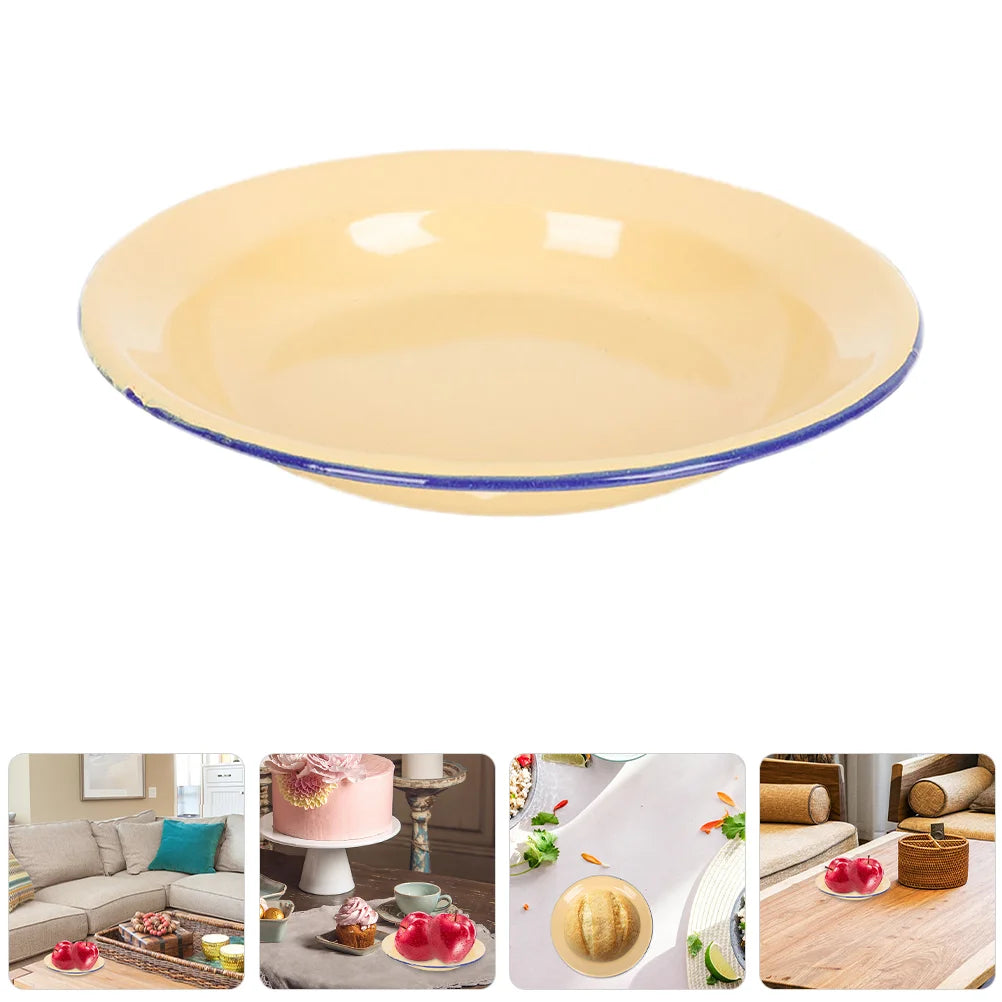 6 Pcs Enamel Plate Set Vintage Dinner Plates Camping Dishes Enamelware Fruit Platter Salad Bowl Dinner Plate Set Kitchenware