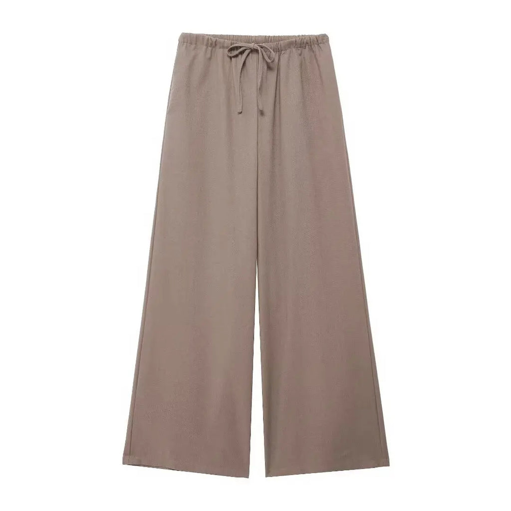Fashion Linen 2 Pieces Women 2024 Spring Summer Kimono Style Loose Lace Up Shirts Tops Women's Wide Leg Pants Sets