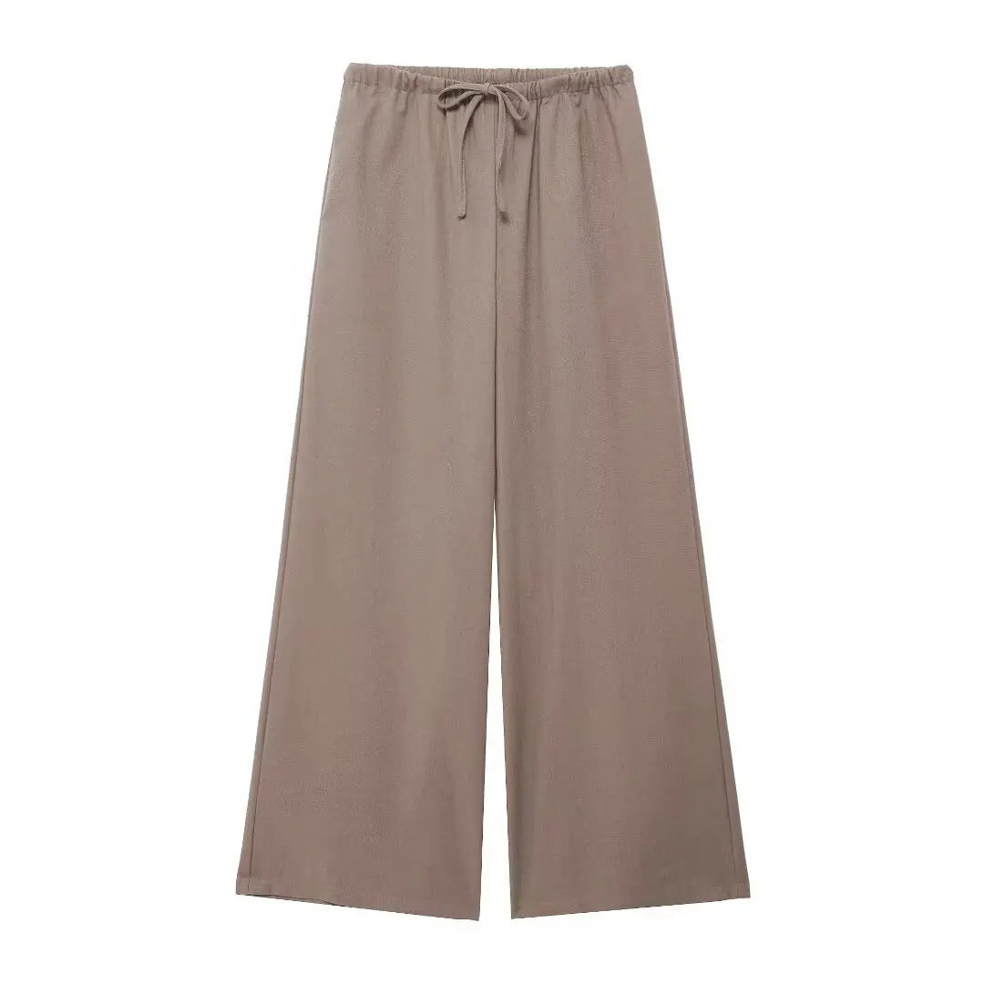 Fashion Linen 2 Pieces Women 2024 Spring Summer Kimono Style Loose Lace Up Shirts Tops Women's Wide Leg Pants Sets