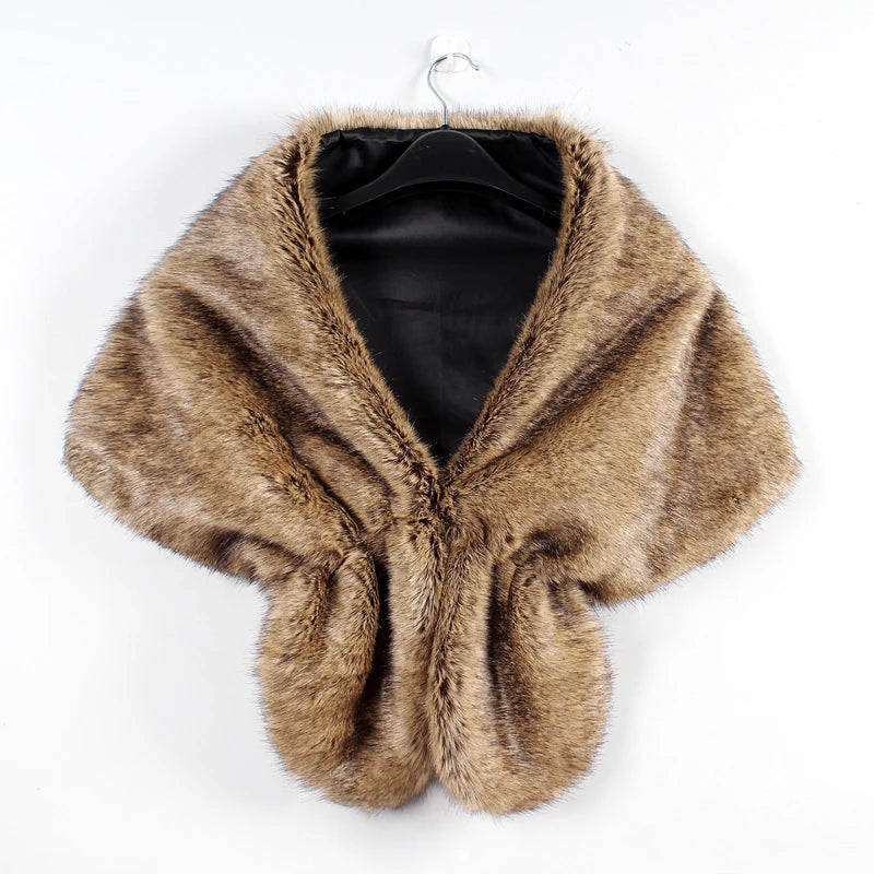 Women Bridal Shawl Wedding Cape Warm Plush Elegant Winter Faux Fur Long Shawl Stole Wrap Shrug Scarf For Evening Party Decor