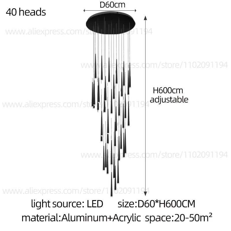 LED Pendant Light Modern Living Room Chandelier Villa Loft Large Pendant Light Minimalist Duplex High-Rise Long Stair Chandelier