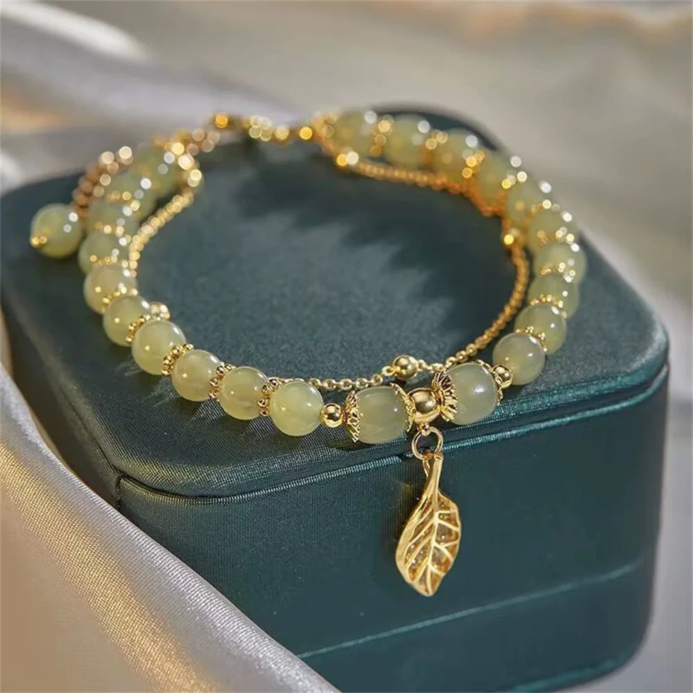 Natural Hetian Jasper Gold Color Branch Jade Leaves Bracelet Exquisite Sexy Young Girls Fashion Jewelry Best Selling Holiday Gif