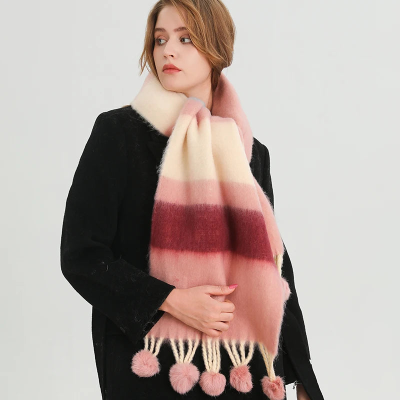 2024 Fashion Winter Design Multicolor Thick Warm Women Cashmere Like Looped Yarn Scarf Neck Shawls Tassel Pashmina Lady Men