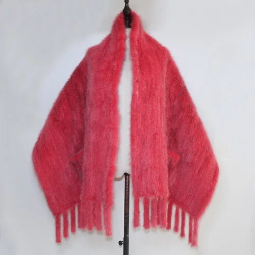 Long Style Women Knitted Real Mink Fur Pashmina Scarves Winter Real Natural Mink Fur Scarf Lady 100% Natural Real Mink Fur Shawl