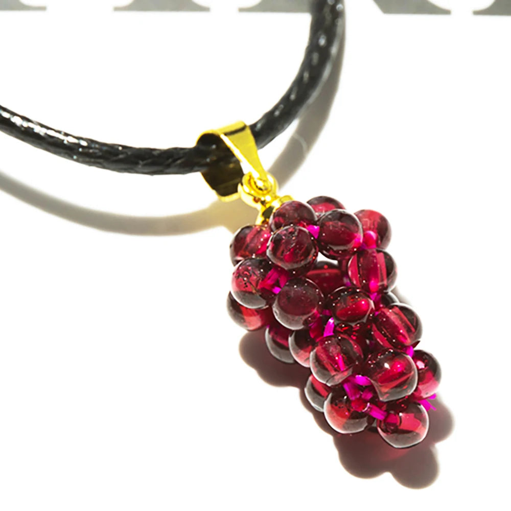 1PC Natural Garnet Grape Pendant Women's Necklace Reiki Healing Decoration Mineral Crystals Material Bead Raw Stone Jewelry