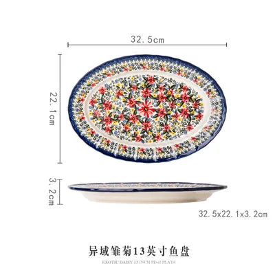 New Ceramic Bowls Polish Style Bakeware Baking Binaural Bowl With Handle  Tableware Salad Dessert Steak Pasta Plate
