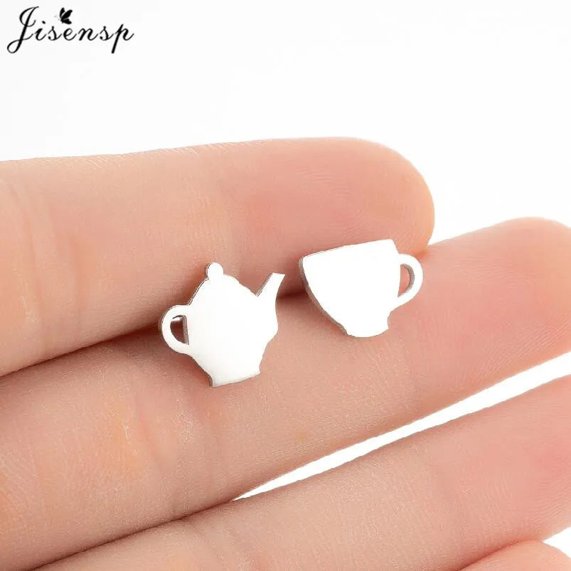 Punk Mini Stainless Steel Earrings for Women Minimalist Spades Gesture Apple Lighter Spider Web Earings Fashion Jewelry brincos
