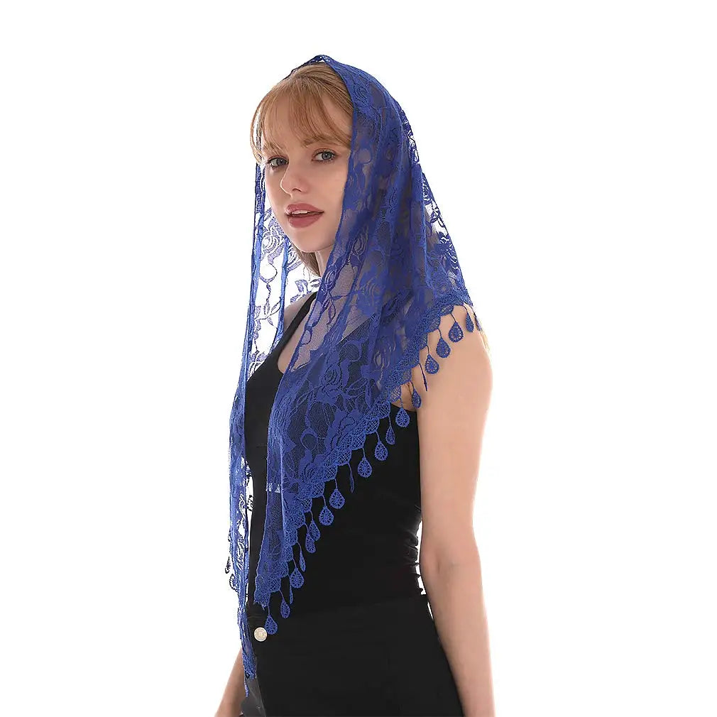 Fashion Church Shawl Lace Veil Polyester Scarf Bandana Church Prayer Wedding Mantilla Chapel White Embroidered Hijab Women Scarf