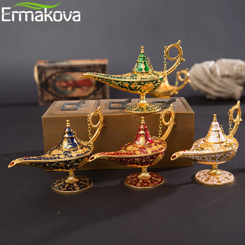 ERMAKOVA Classic Rare Hollow Legend Aladdin Magic Genie Lamps Incense Burners Retro Wishing Oil Lamp Home Decor Gift