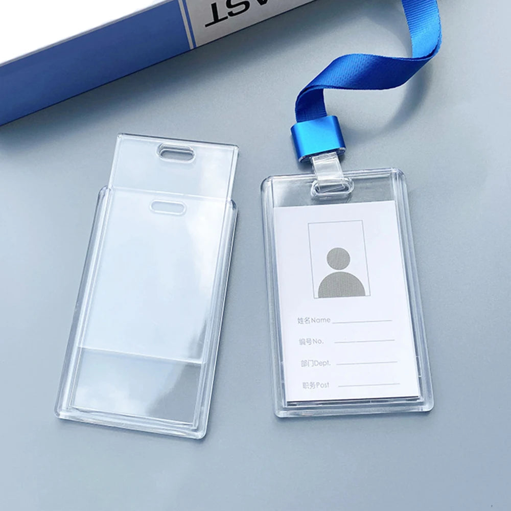 Transparent Acrylic Card Cover Case Lanyard Badge Holder Sliding Company Office Staff Employee ID Name Tag Pass Bus Card Sleeve