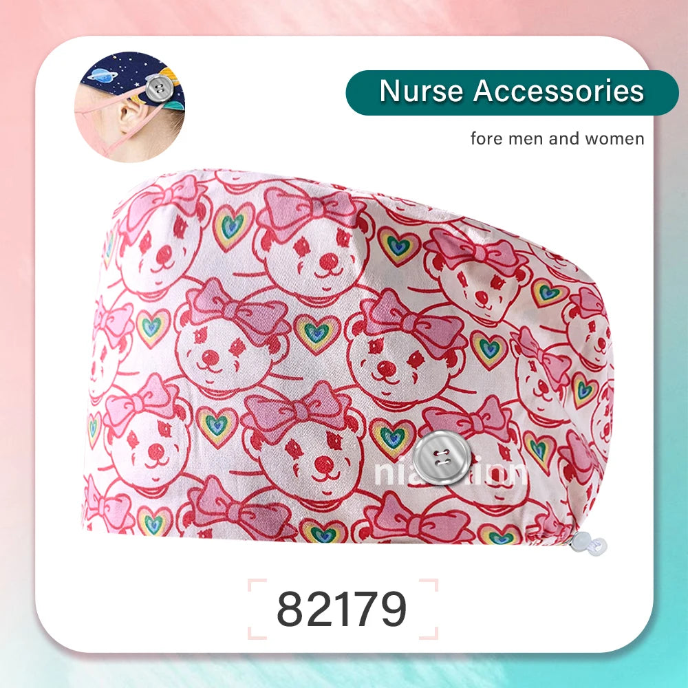 Nurse Scrubs Cap Women Health Workers Frosted Hat Lab Operator Work Cap Beauty Salon Dustjproof Working Hat Adjustable Scrub Cap