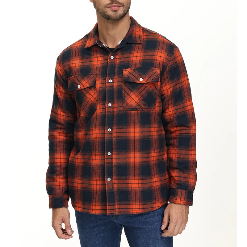 MAGCOMSEN Fleece Plaid Flannel Shirt Jacket  Men's Button Up Casual Cotton Jacket Thicken Warm Spring Work Coat Sherpa Outerwear