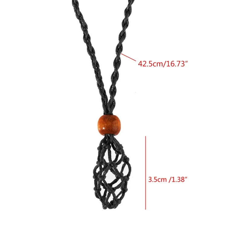 Retro Woven Natural Stone Pendant Necklace Net Pocket Hollow Handmade Jewelry Men and Women the Same Style Without Gems
