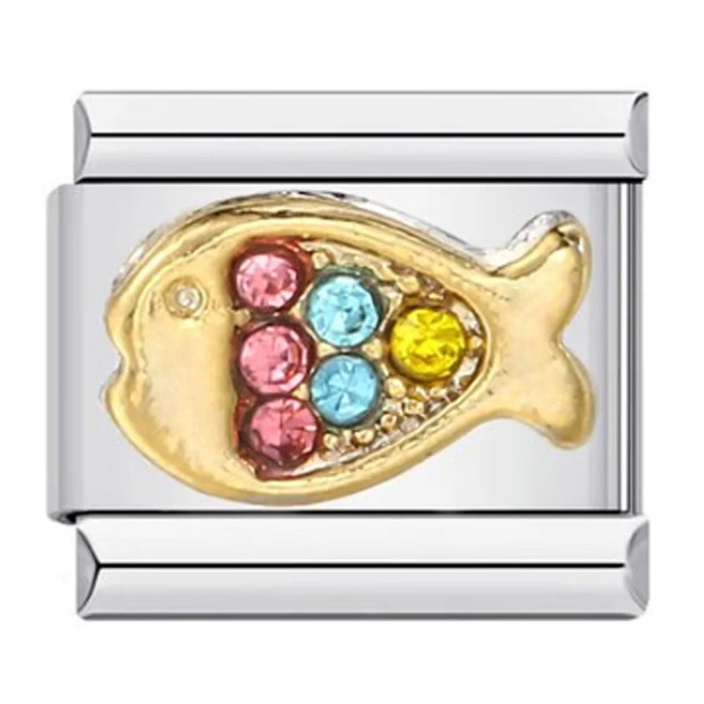 Golden Pattern Meaning Drip Oil Italian Charm Links Fit 9mm Stainless Steel Bracelets For Woman Men DIY Jewelry Making Wholesale