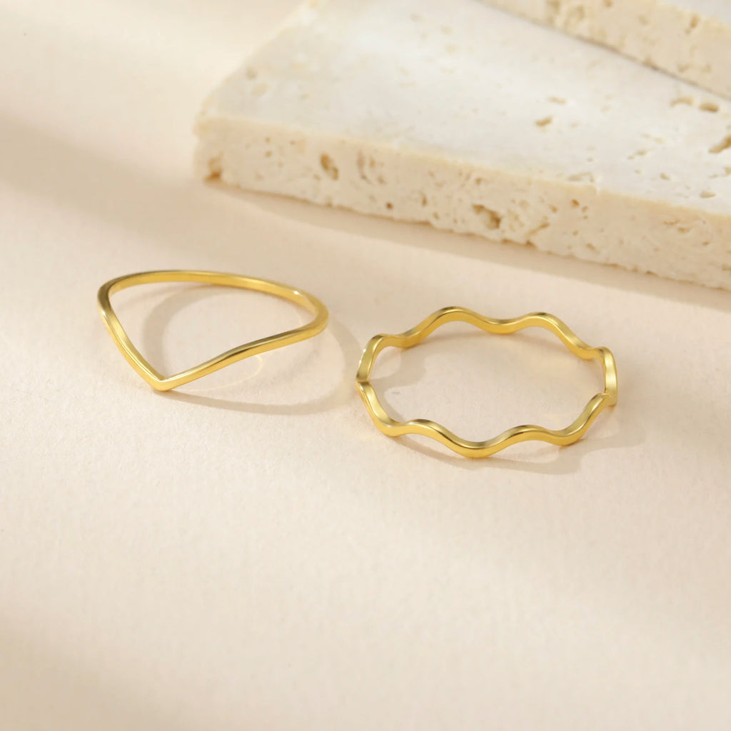 Skyrim Wave Ring Stainless Steel Gold Color V Shape Women‘s Finger Rings Minimalist Wedding Jewelry Gift Wholesale New In