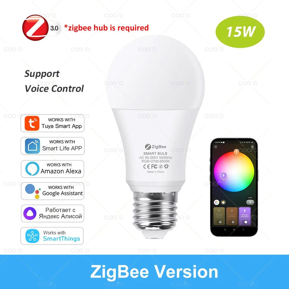 ZigBee Tuya Wifi Bluetooth LED Bulb Smart Life App Control Dimmable GU10 E27 E14 RGB CW Smart Light Bulbs Work With Alexa Google