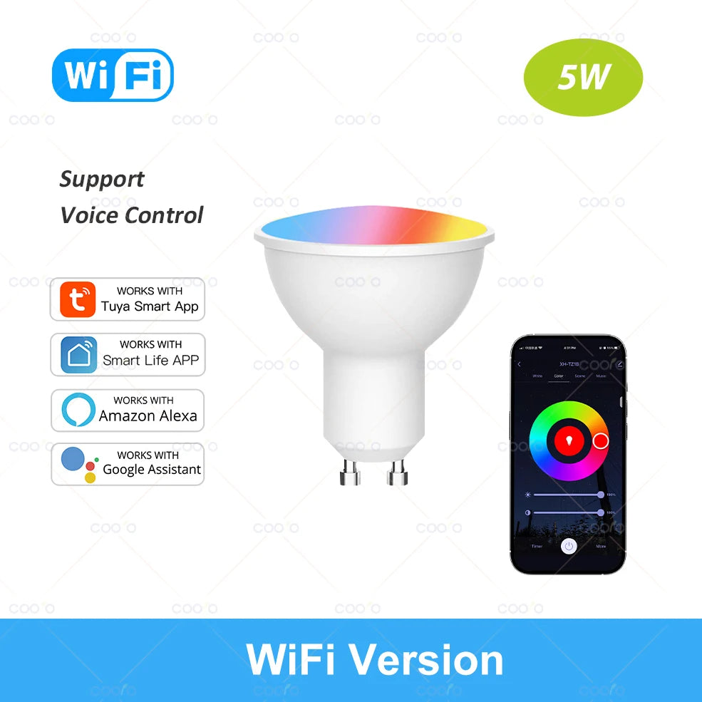 ZigBee Tuya Wifi Bluetooth LED Bulb Smart Life App Control Dimmable GU10 E27 E14 RGB CW Smart Light Bulbs Work With Alexa Google