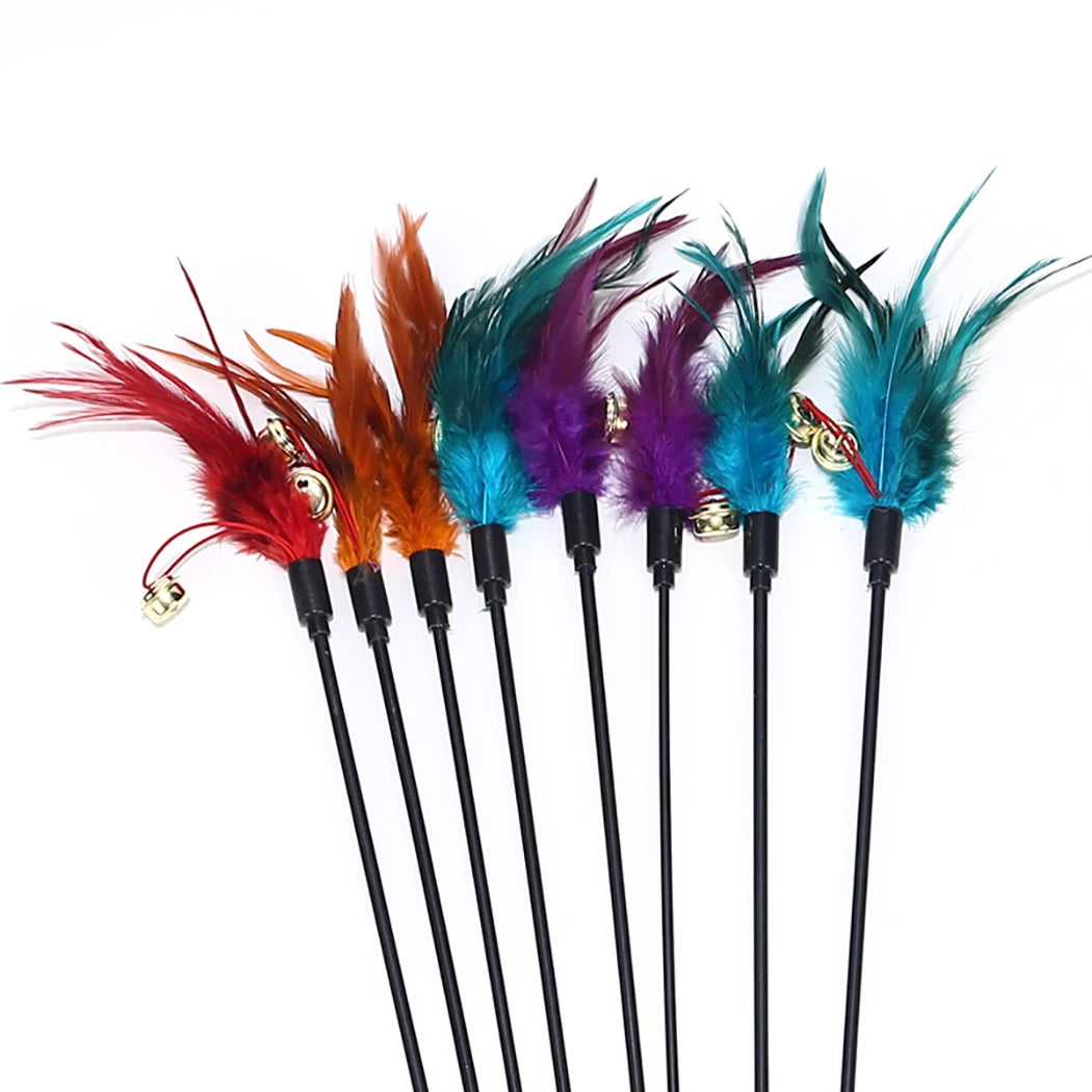 1pcs Cat Toy Cat Teaser Cat Toys Make A Cat Stick Feather with Small Bell Natural Like Birds for Cats Dropshipping Pet Toys