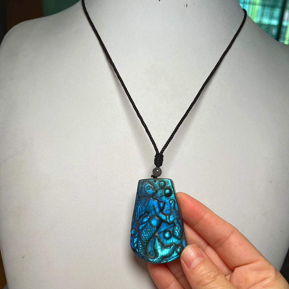 Necklace Pendant Natural Stone Irregular Shape Bead Blue Green Orange Labradorite Pendant for Women Men Jewelry 1Pcs