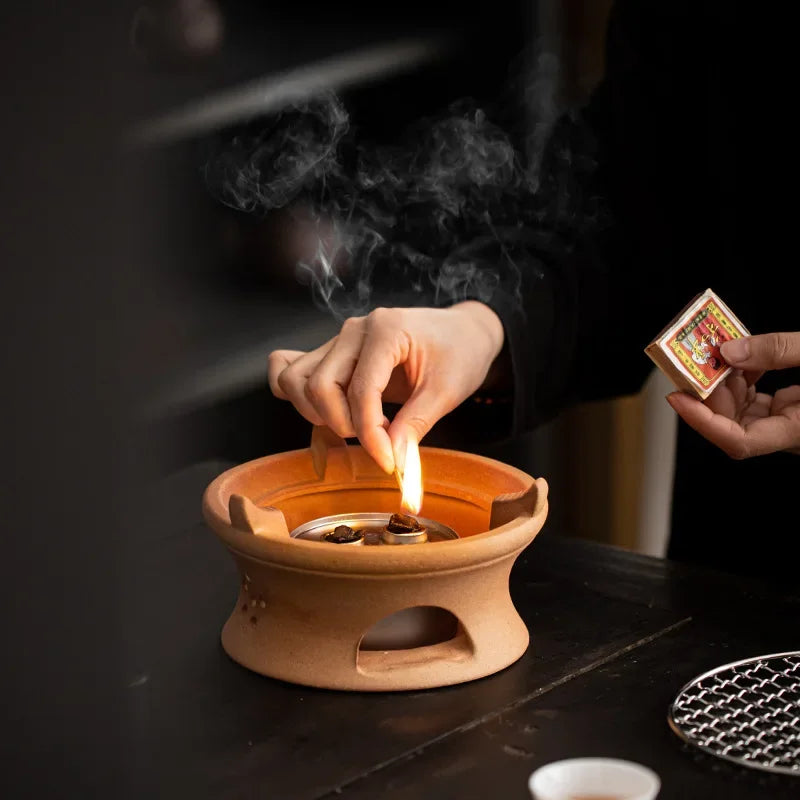 Japanese Style Handmade Clay Teapot Set - Fast Heating Alcohol Burner, Stovetop Safe Gongfu Tea Kit with Kettle & Cultural Gift