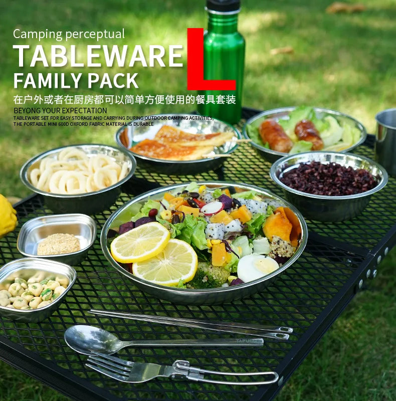 Outdoor Camping Cooking Portable Dining Plate Set of 22pcs Camping Tableware Self Driving BBQ Plate Home Soup Pot Bowl Plate Set